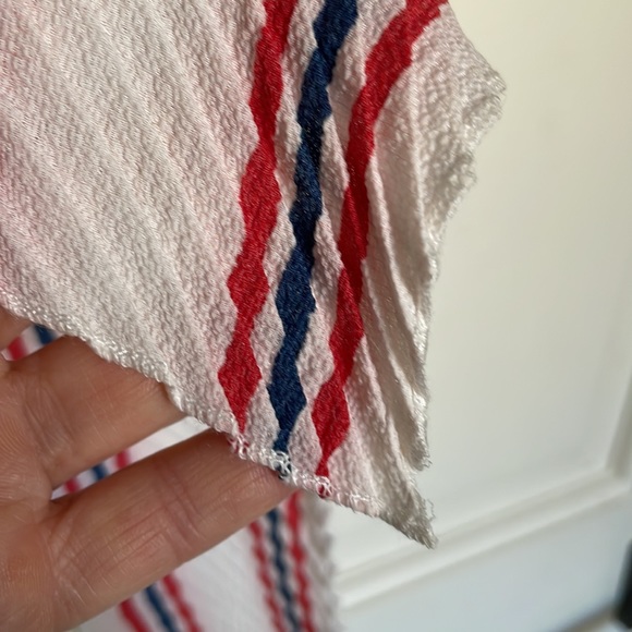 Very sporty, softly pleated, scarf, red, white and blue. 4” wide and 6’ long - Picture 3 of 3